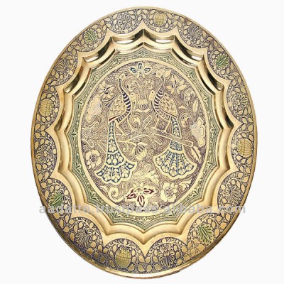 Grande wall hanging decorative golden brass embossed plate