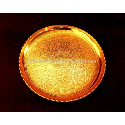 Wholesale low price Indian wedding gift, return gift gold plated brass tray