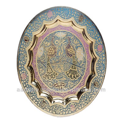 Wall hanging decorative hand painted embossed brass plate