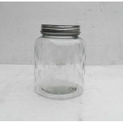 Indian factory cutting design glass made Storage jar with metal lid