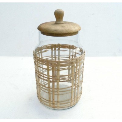 new design glass made storage jar wrapped with bamboo