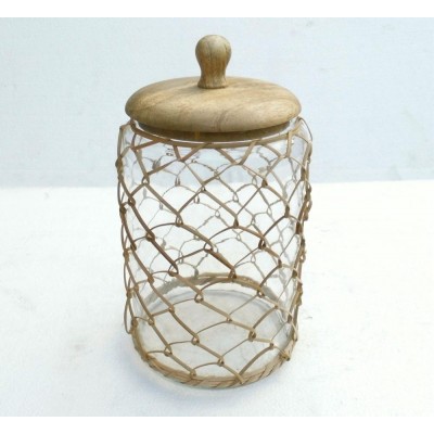 Indian factory new design glass made storage jar lid wrapped with bamboo