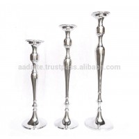 Aluminum mirror finish tall pillar holder candle holder set