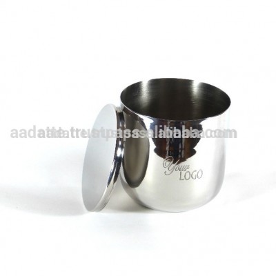 Steel silver finish candle jar wth logo engraved brand name candle cup