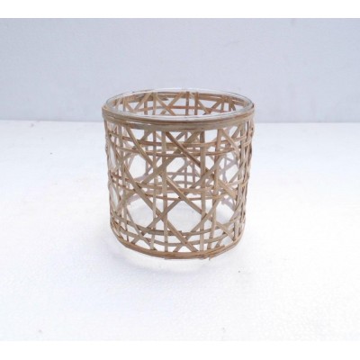 Indian made new design high quality Bamboo wrapped Glass Tealight holder Votive