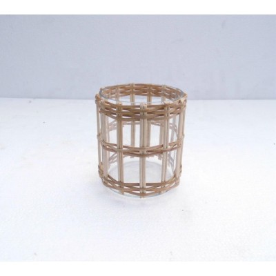 Indian factory made new design high quality Glass Tealight Holder Votive Candle Holder with Bamboo