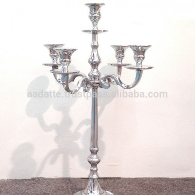 Silver finish aluminum polish five arms candelabra