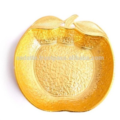 Low price wedding gift item, return gift, home decoration apple style gold plated tray